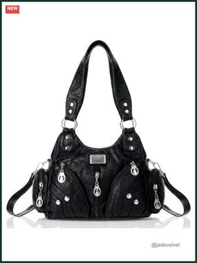 Y2K Hobo Vegan Leather Multi-Pocket Satchel Purse Handbag Goth Punk Crossbody